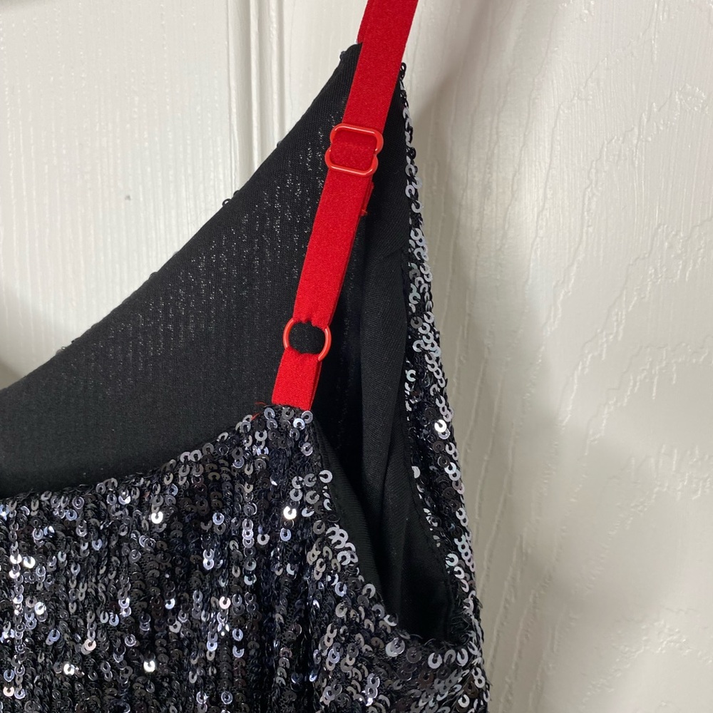 DKNY Black Sequin Mini Dress with Red Adjustable Straps - Picture 9 of 11
